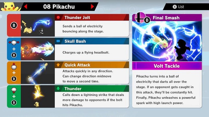 Pikachu Moves SSBU